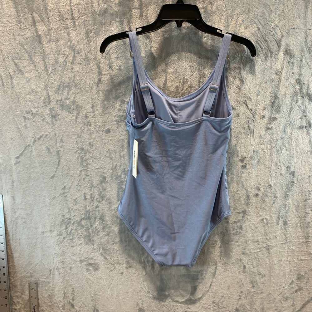 DKNY Women Blue Shimmer Ruched One Piece Swimsuit DIMMS084 Size S New - Picture 2 of 7